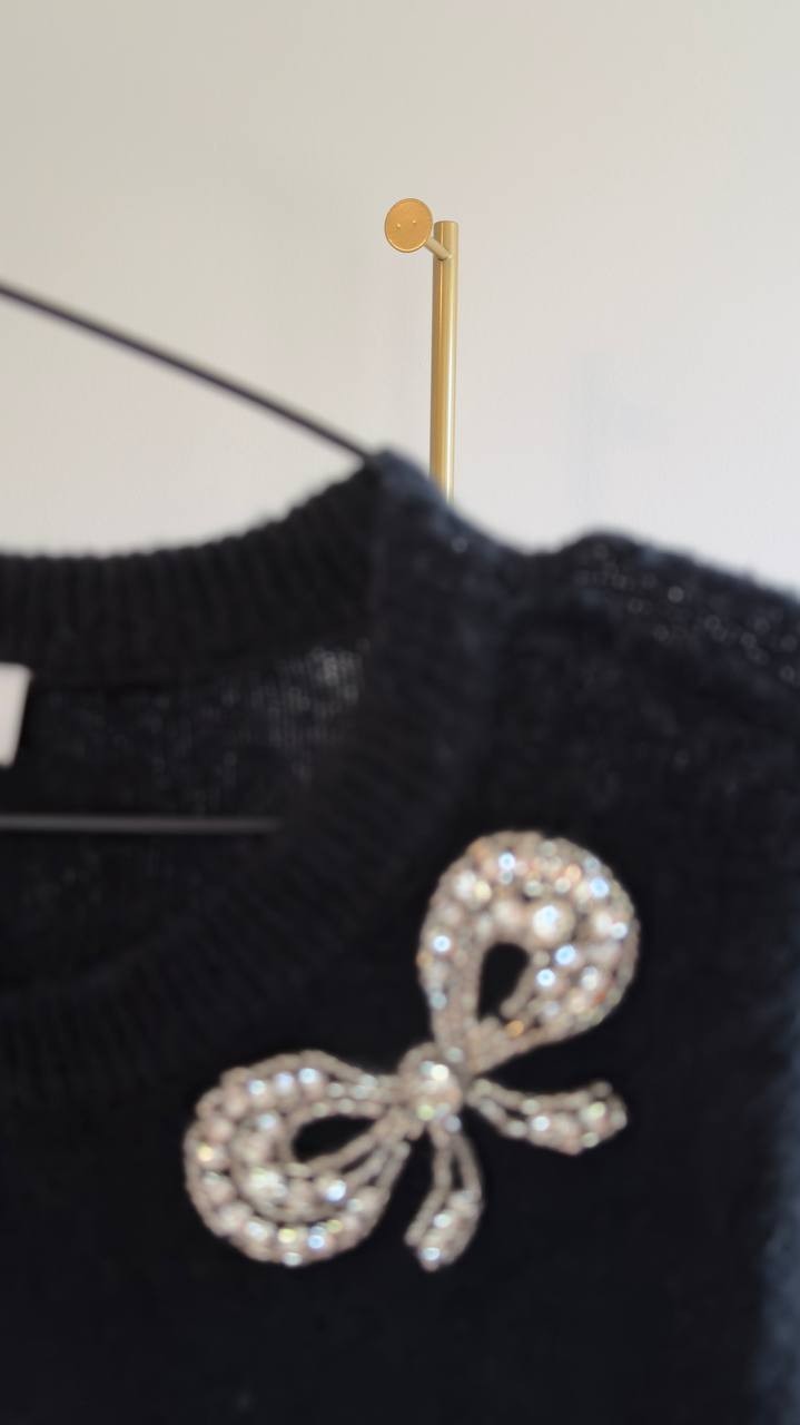 CeCe Bow Applique Sweater Dress Rich Black XL NWT $99