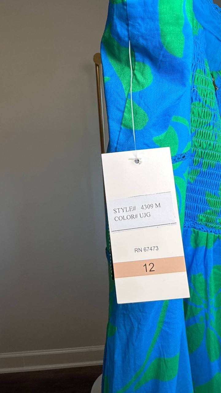 Taylor Tiered Square Neck Floral Dress Blue Size 12 NWT $139