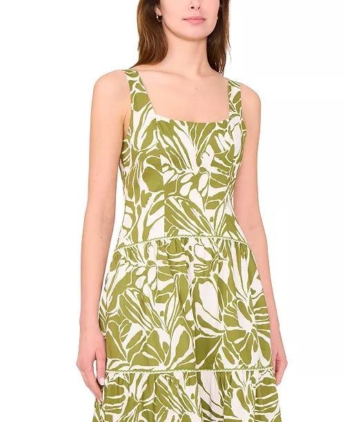 CeCe Dress L Wild Sage Cotton Blend Sleeveless Printed Maxi Casual Boho NWT