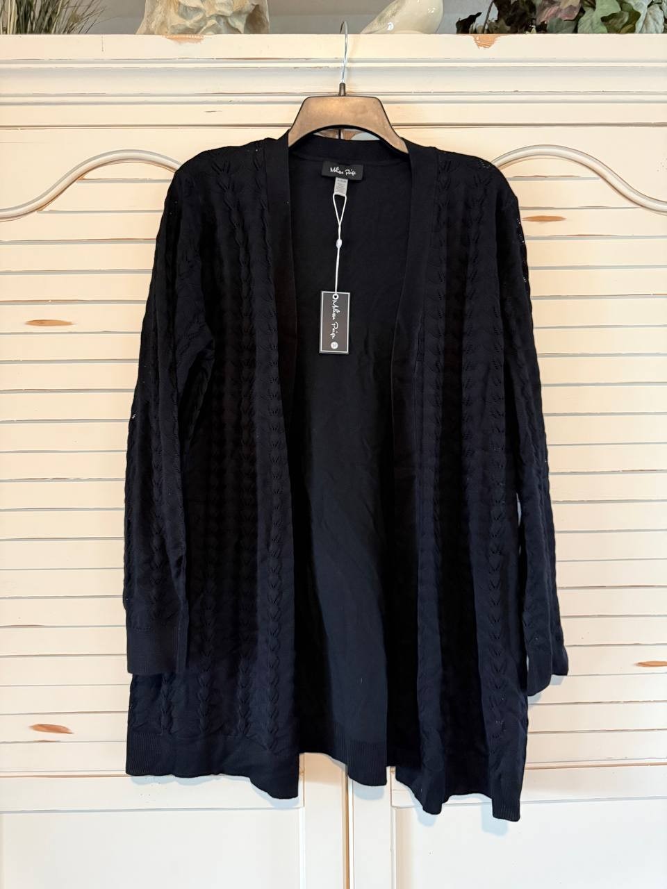 Melissa Paige Pointelle Cardigan Sweater Black XL NWT $54.50