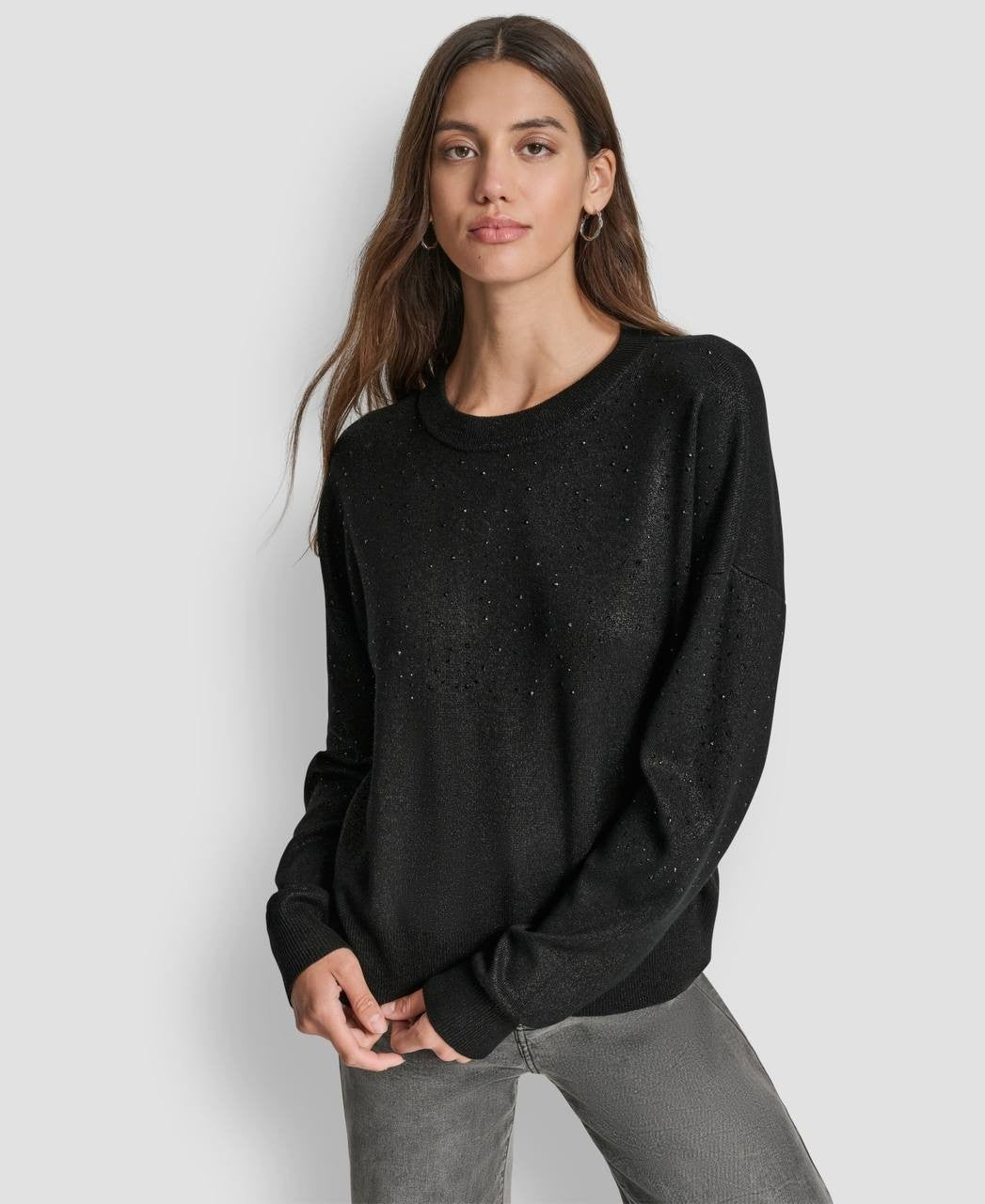 DKNY Sparkle Hotfix Long‑Sleeve Sweater – Size XS – NWT – $99