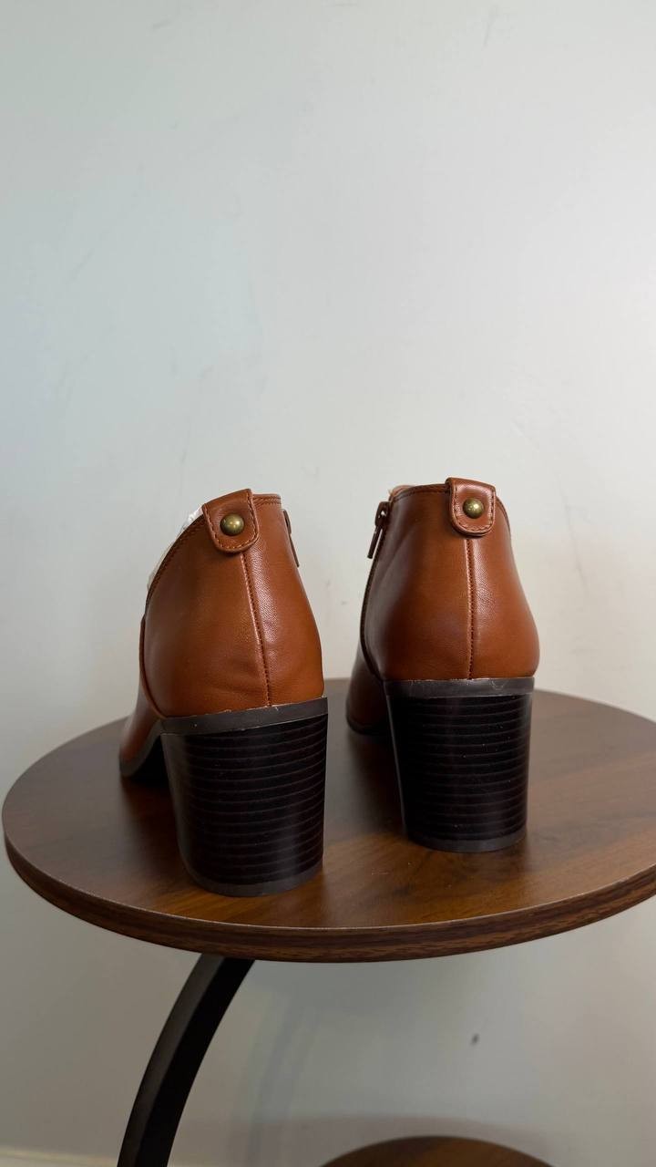 Style & Co Felaa Block Heel Booties Acorn Brown 8.5M Man‑Made $79.90 NWB