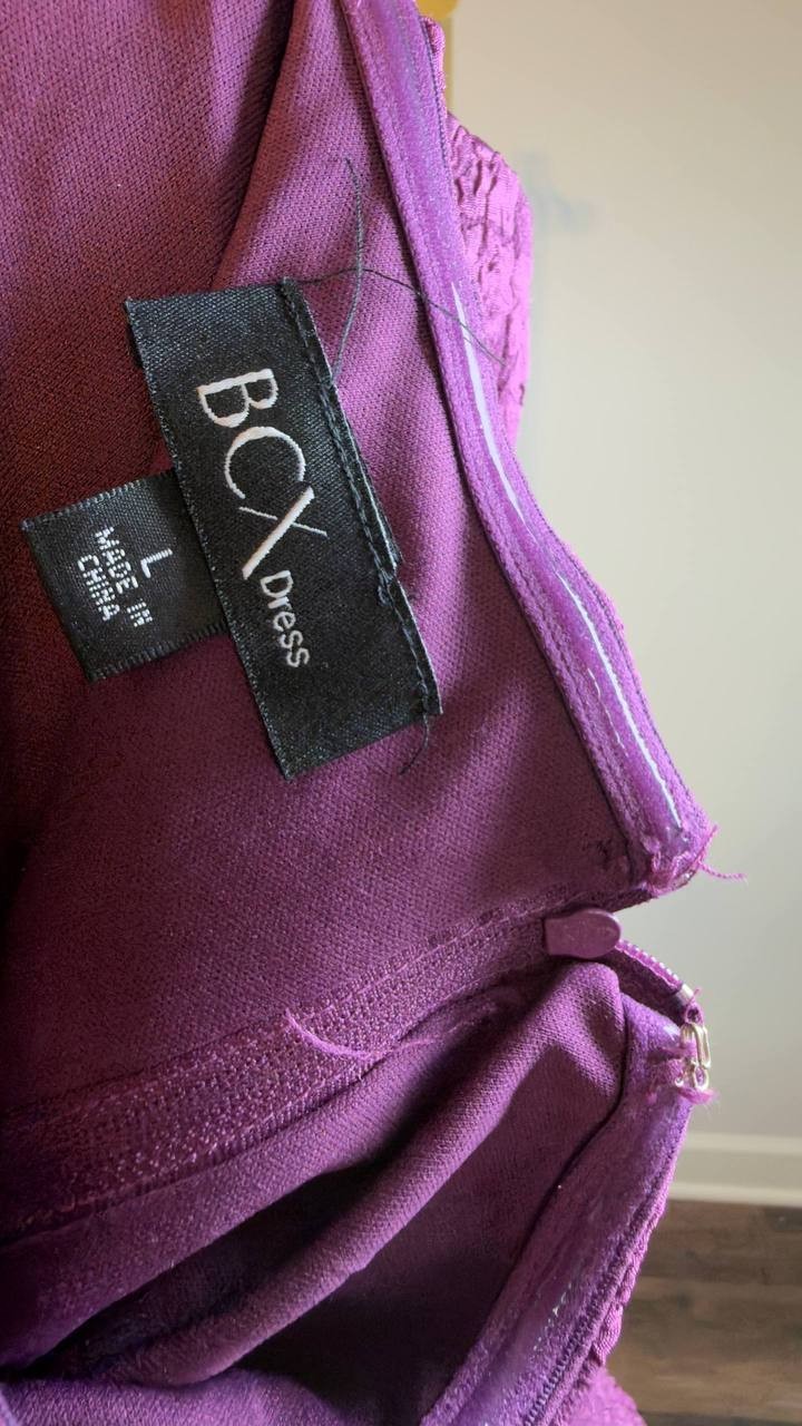 BCX Strapless Textured Bubble‑Hem Dress Burgundy L NWT $59