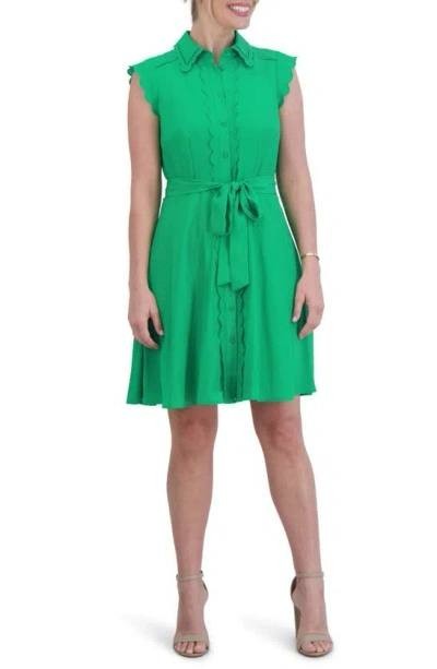 Eliza J Green Shirtdress Size 4 Scallop Detail Cap Sleeve Belted Fit NWT