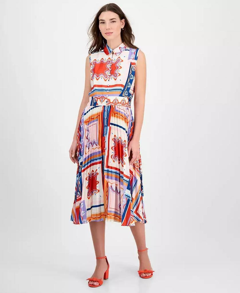 Tahari Women’s Printed Pleated Midi Shirtdress Como Tile Print 10 $138 NWT