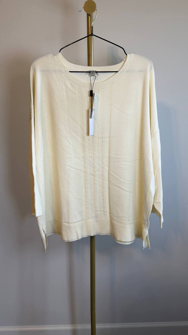 Melissa Paige Lace Front Crewneck Top Papyrus  3X NWT $51.50