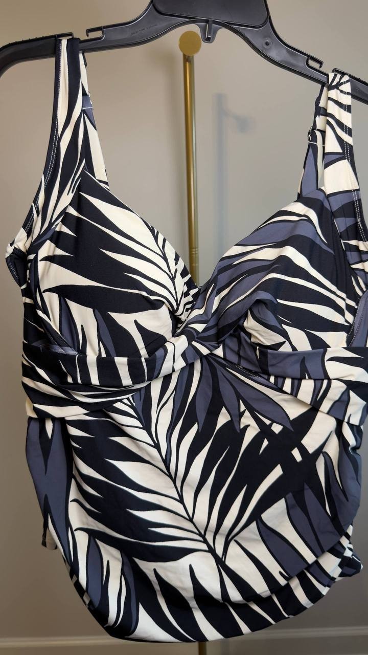 Anne Cole Plus Palm Chic Drape Front Underwire Swim Top Multi 18W NWOT $92