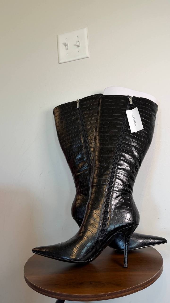 GUESS Gressa Wide Calf Knee High Pointed Toe Boots Black 8.5M Synthetic $179 NWB