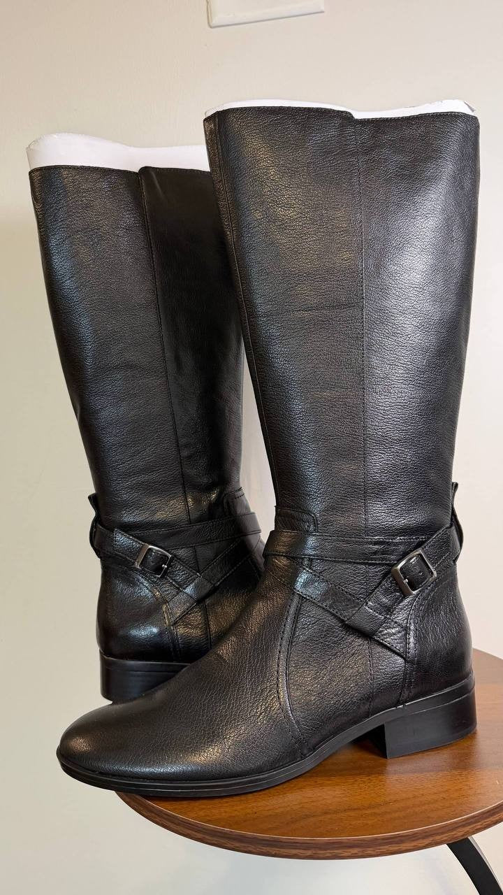 Naturalizer Rena 2 Boots 11W Black Leather Wide Calf Riding Style NIB msrp$325