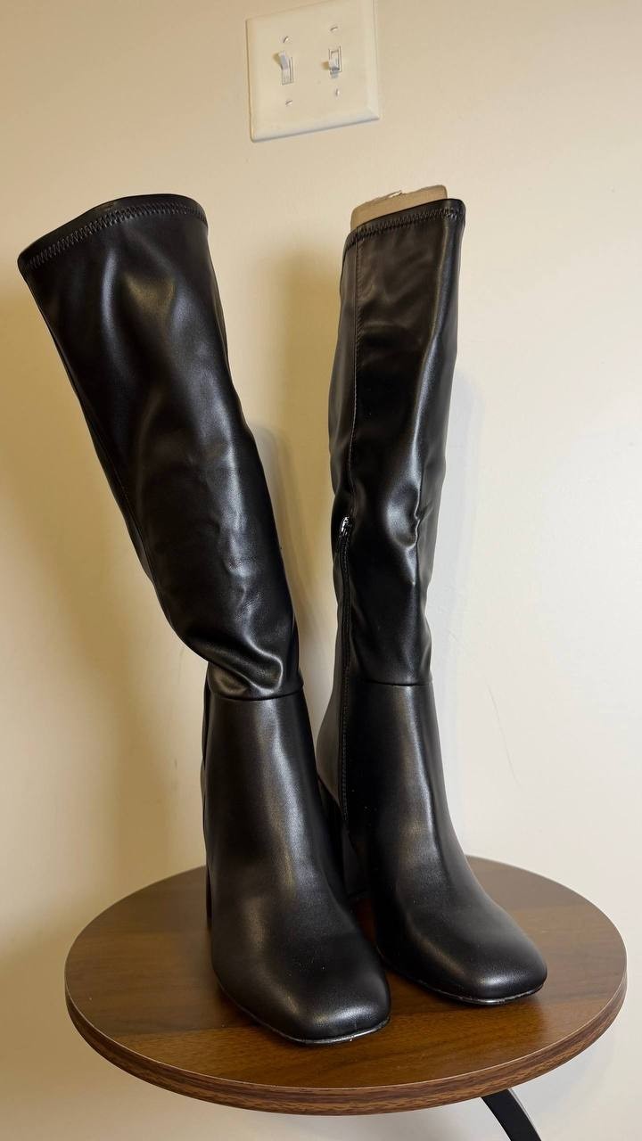 Madden Girl Winsloww Boots 8 Black Synthetic Square Toe Knee‑High NIB msrp$89