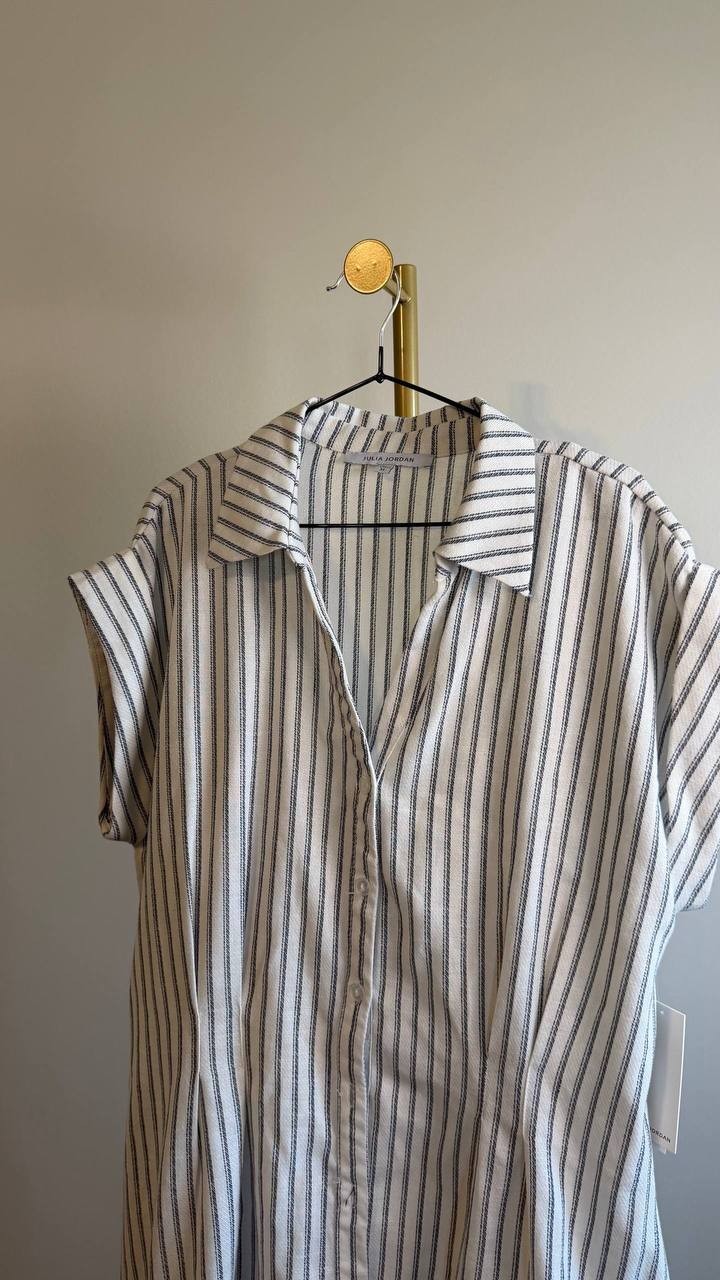 Julia Jordan Women’s Pleated Linen‑Blend Mini Shirt Dress Stripe XL $129 NWT