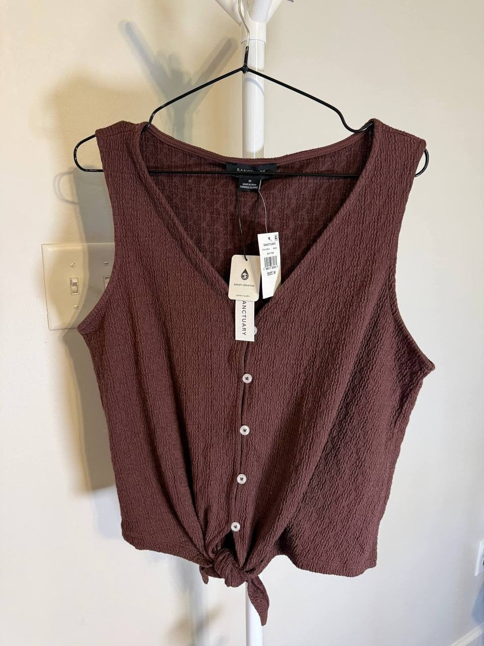 Sanctuary Vacation Textured Tie‑Front Button‑Up Tank – M – NWT