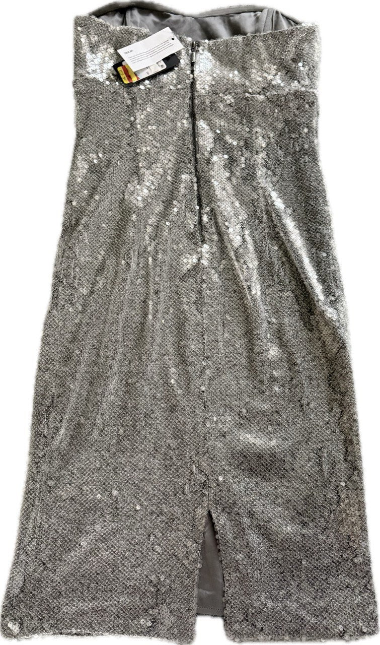 GUESS Silver Strapless Sequin Cocktail Dress – Size 6 – NWT – MSRP $188