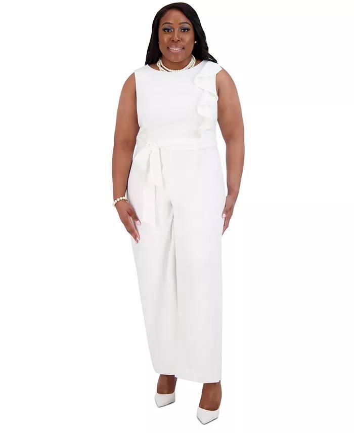Anne Klein Sleeveless Ruffled Wide-Leg Jumpsuit Women’s M White NWT $119