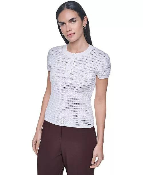 Calvin Klein Crewneck Short‑Sleeve Sweater Cream L NWT $89