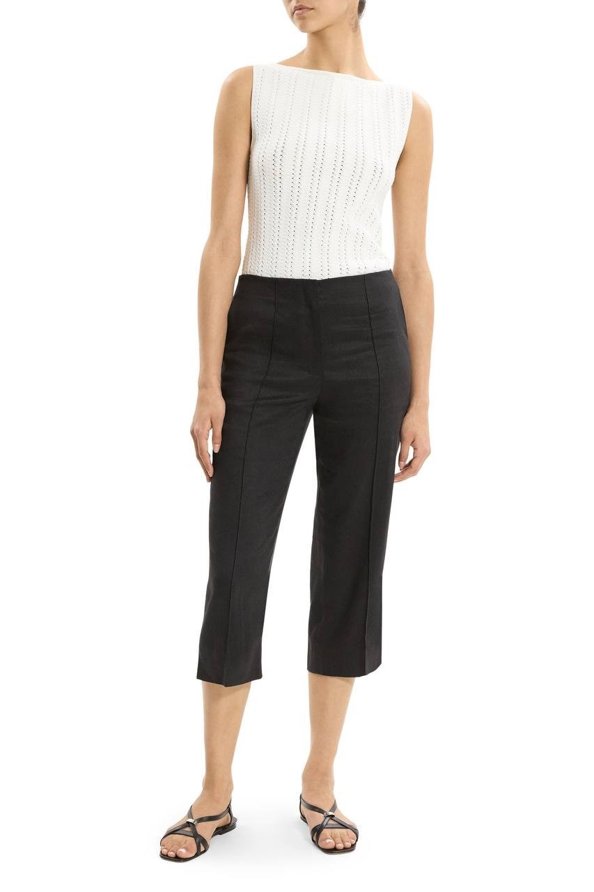 Theory Slit Capri Pants Linen‑Blend High‑Waist Black Size 2 NWT $295