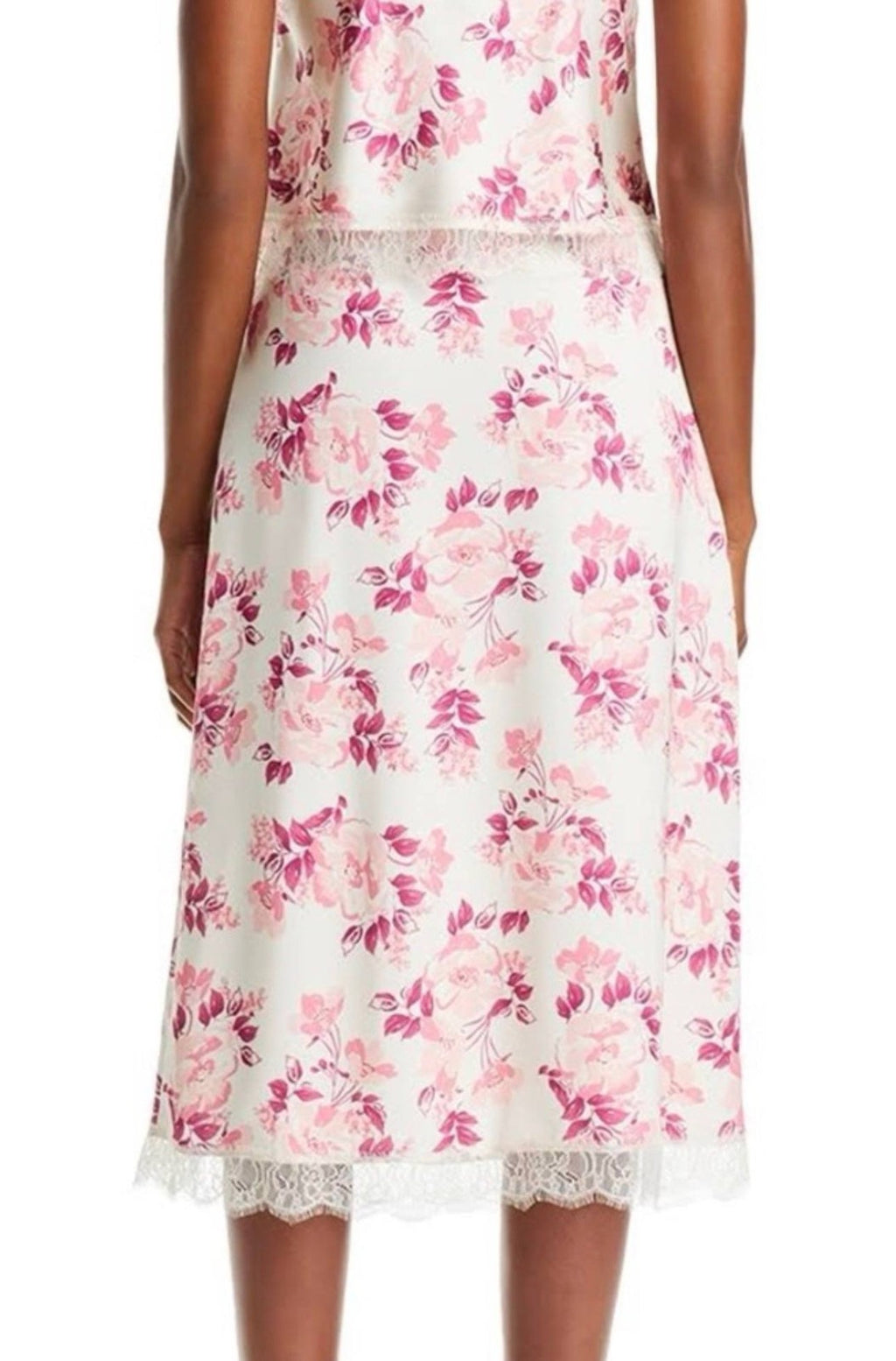 Lucy Paris Reza Lace Trim Skirt Women's S Pink Cream Floral Print Zip Closure