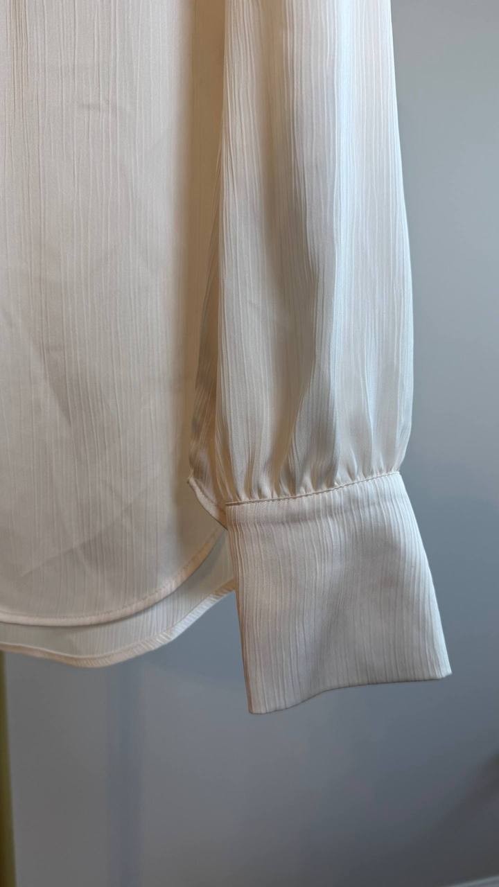Anne Klein Women’s Pleat Front Blouse White Split Neck Long Sleeve Size S NWT