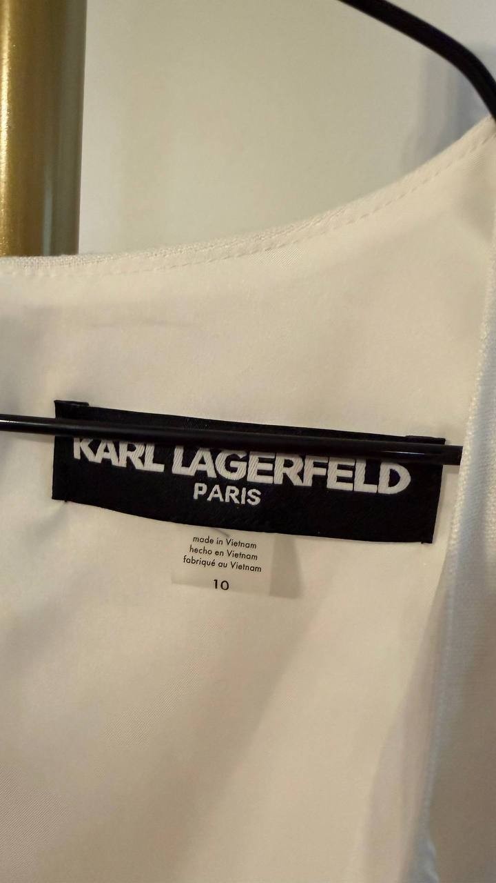 Karl Lagerfeld Paris Lace‑Up Bodice Shift Dress Soft White 10 $138 NWT