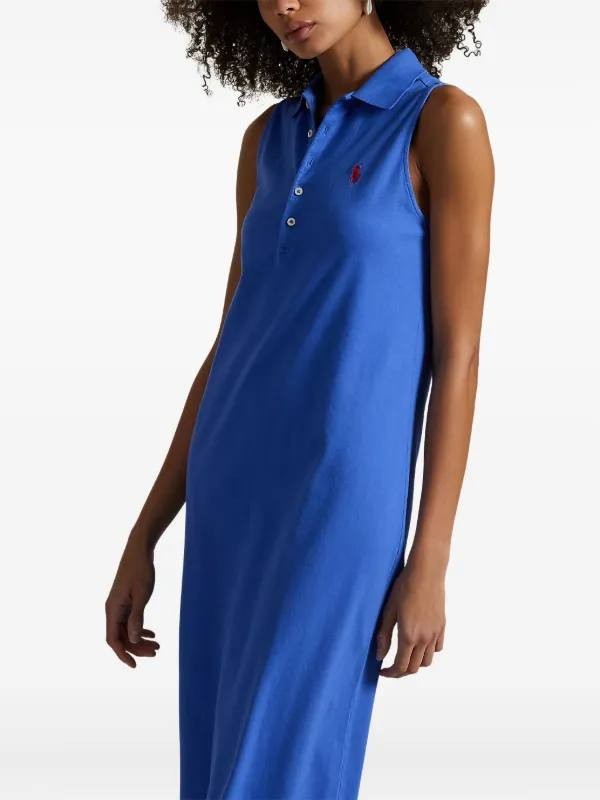 Polo Ralph Lauren Dress XS Royal Blue Sleeveless Polo Collar Cotton Stretch