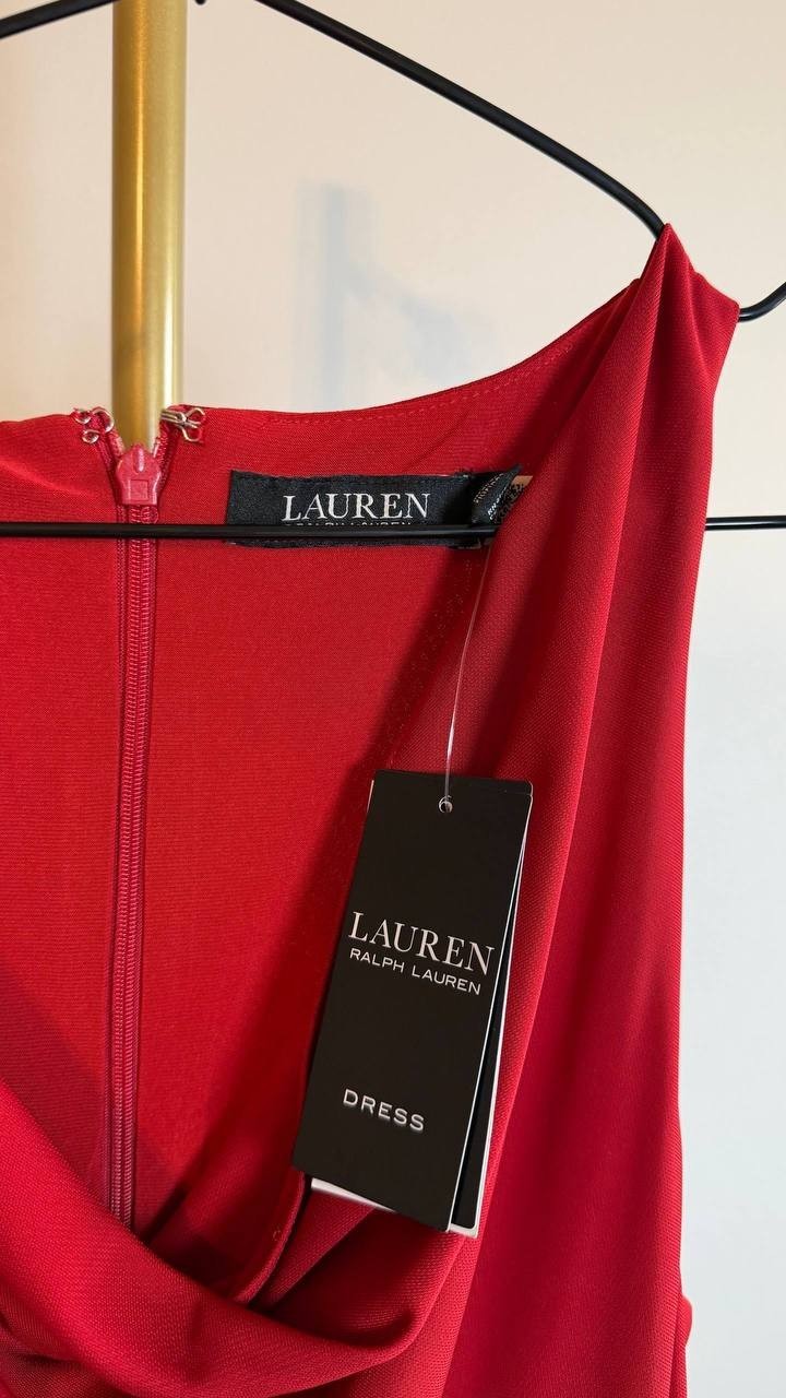 Lauren Ralph Lauren Ring-Trim Cowlneck Gown Red 8 NWT $245