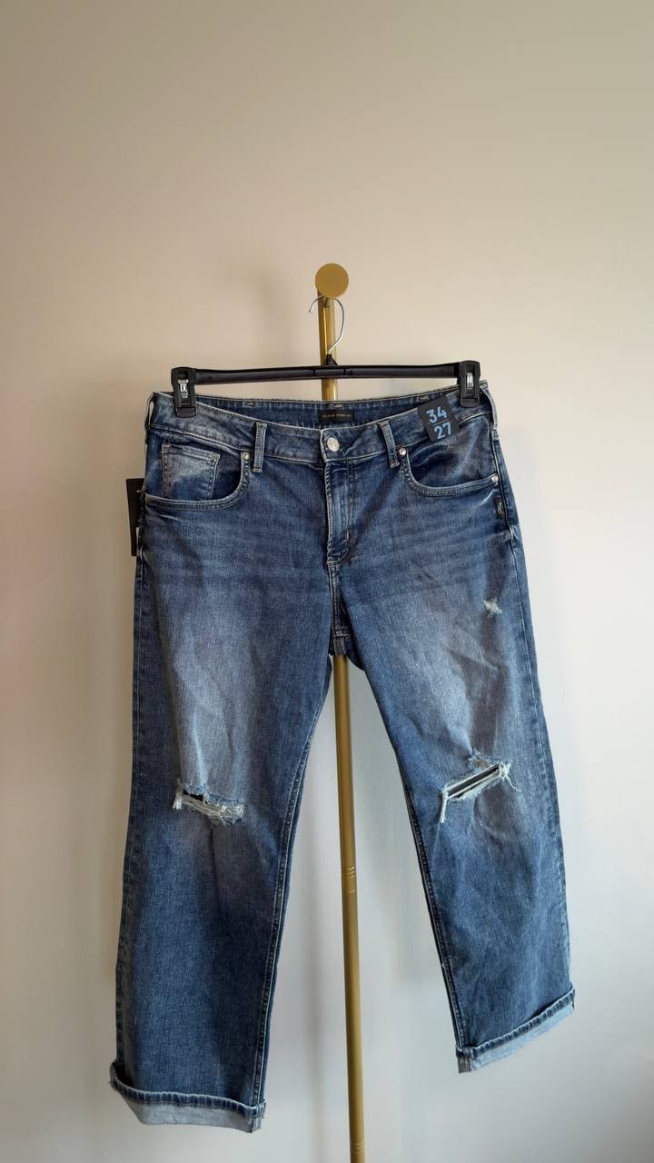 Silver Jeans Chelsea Ripped Boyfriend Straight Ankle Jeans Malabar 34 NWT $94