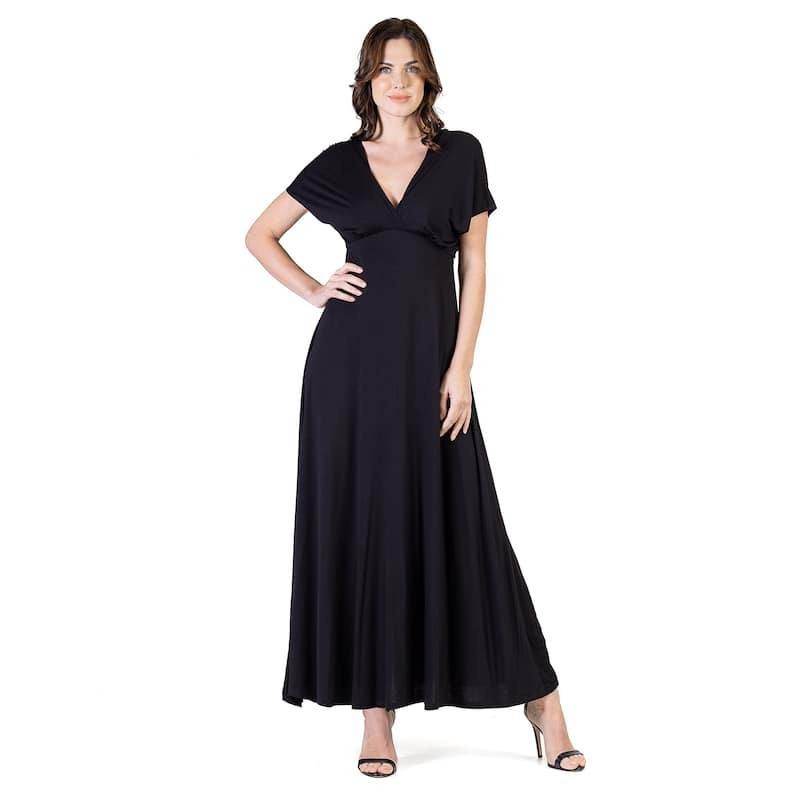24Seven Comfort Apparel Women’s Cap Sleeve V‑Neck Maxi Dress Black 1X $92.99 NWT