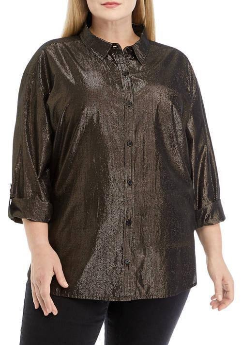Gloria Vanderbilt Plus Size Amanda Button‑Down Shirt Black XL NWT $48