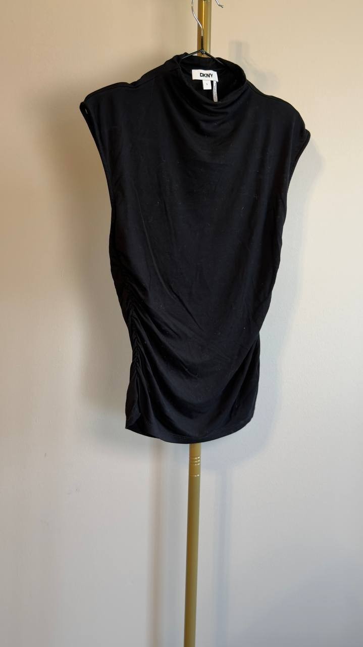 DKNY Ruched High-Neck Sleeveless Top Black S Pre-Owned $50