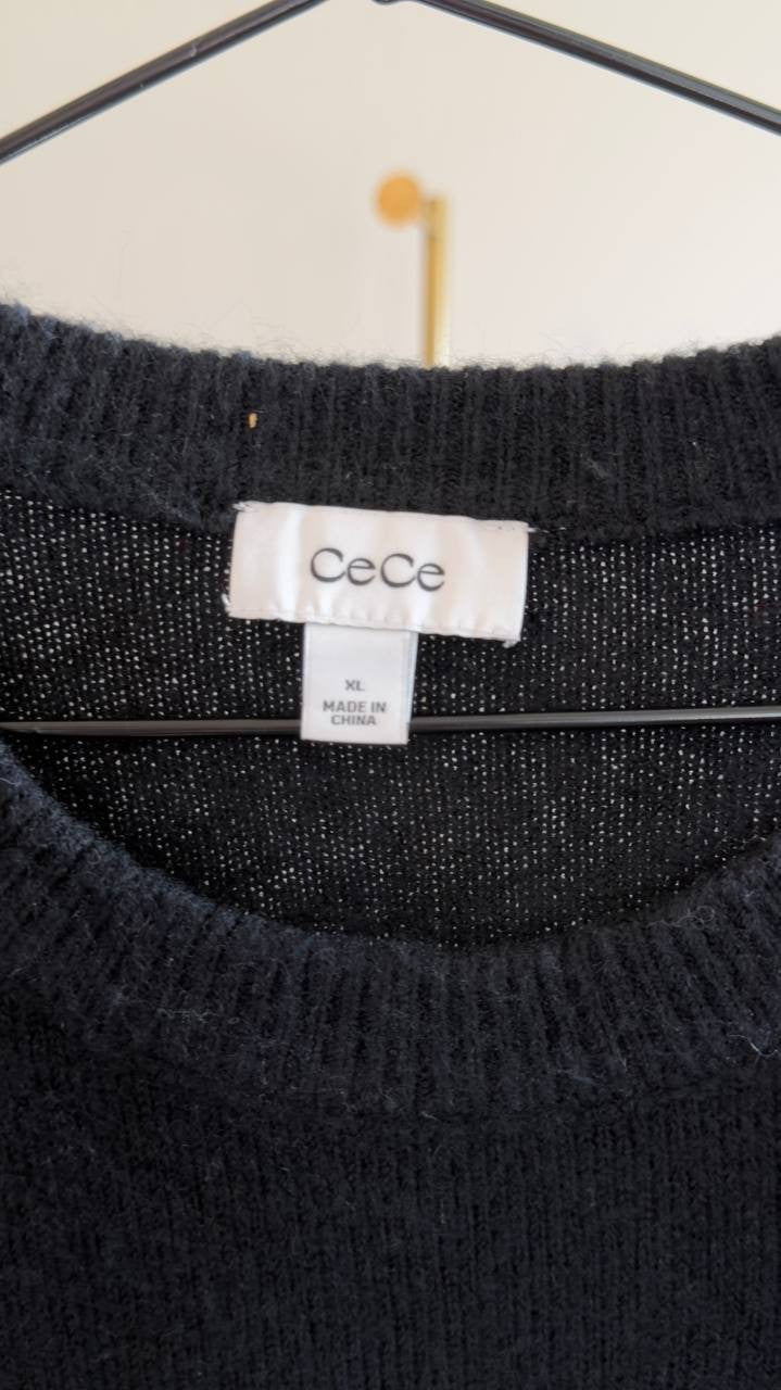 CeCe Bow Applique Sweater Dress Rich Black XL NWT $99