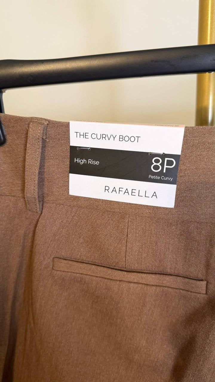 Rafaella Women’s Plus Curvy Fit Gabardine Bootcut Pants Brown 8P $89 NWT
