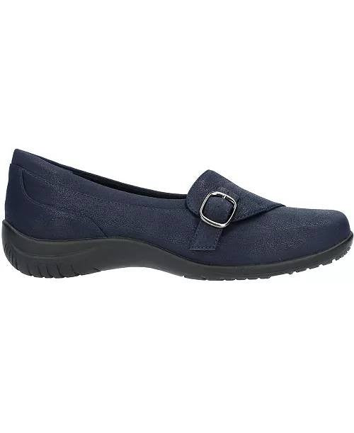 Easy Street Cinnamon Slip‑Ons 9 Navy Faux Leather Square Toe Comfort NIB msrp$60