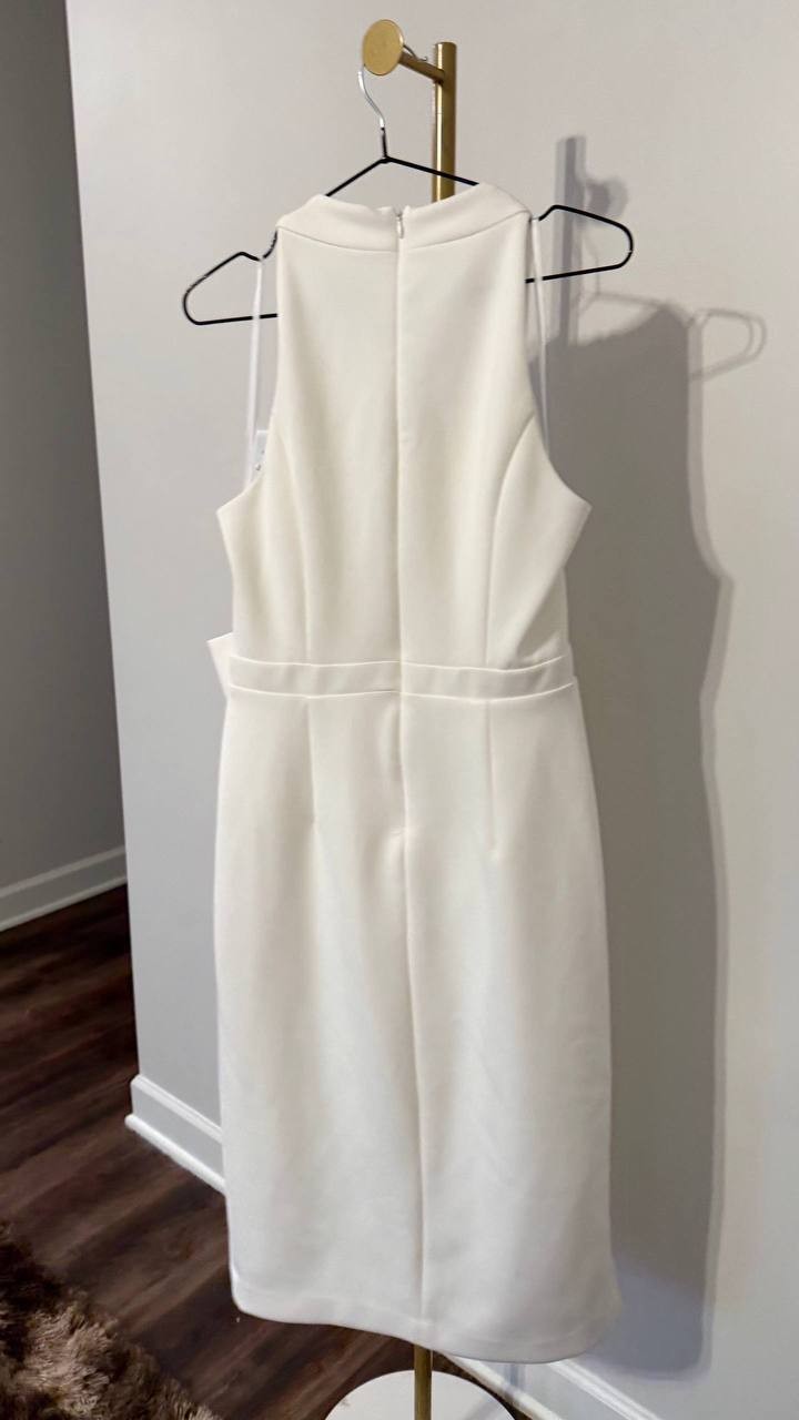 London Times Halter Midi Dress with Bow White Ivory 8 Excellent Cond msrp$99