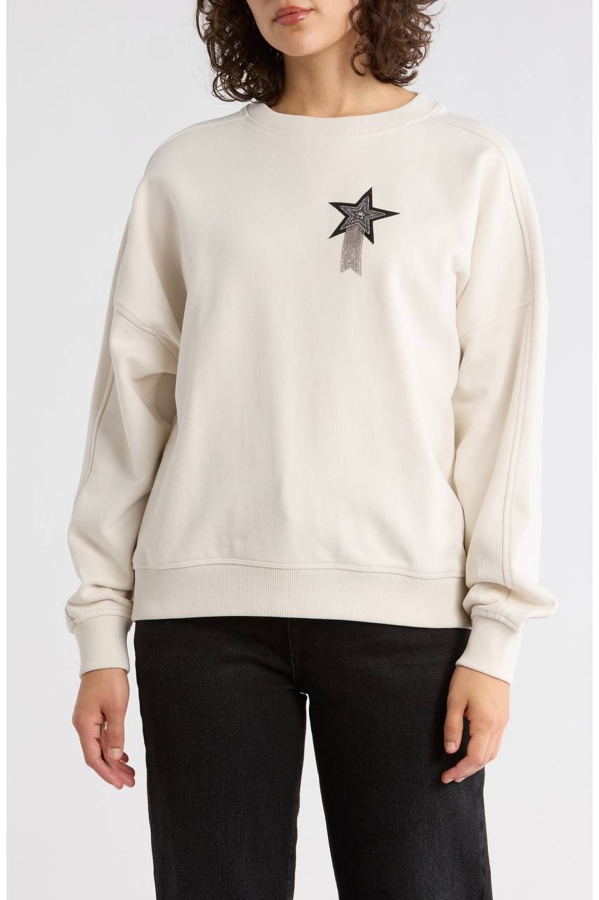 BOSS Star Logo Embroidered Cotton Sweatshirt Open White M Pre Owned $149