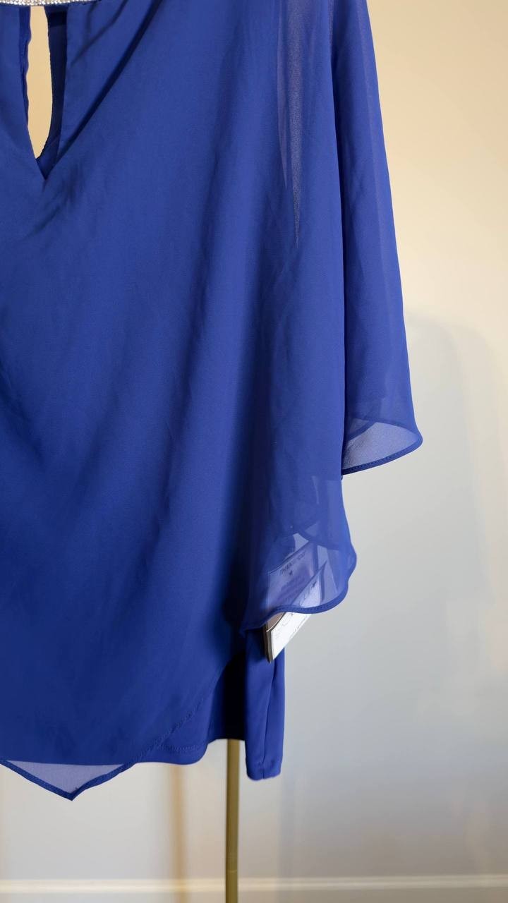 Chaus Keyhole Overlay Blouse Electric Blue L NWT $69