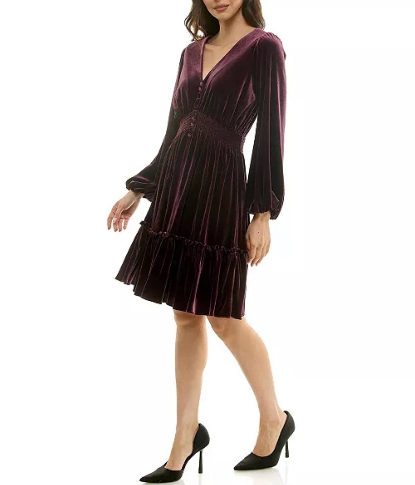 Taylor Velvet V‑Neck Smocked‑Waist Dress NWT Sizes 6/8/16 – Holiday Party Velvet