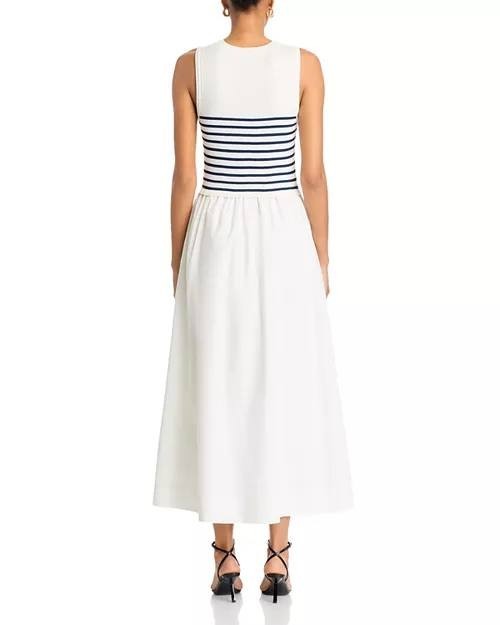 AQUA Mixed Media Maxi Dress White Navy L NWT $98