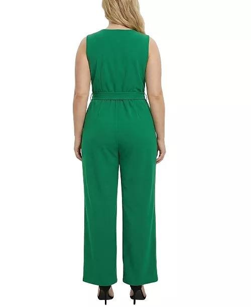 NY Collection Plus Sleeveless Surplice Belted Jumpsuit Green 3X NWT $70