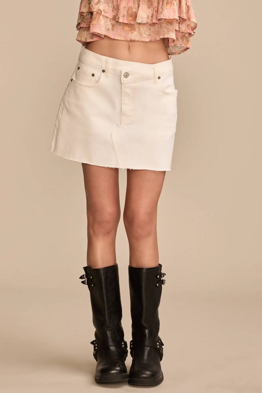 Lucky Brand Denim Cross‑Over Mini Skirt White Lies Size12/31 NWT msrp$89.50