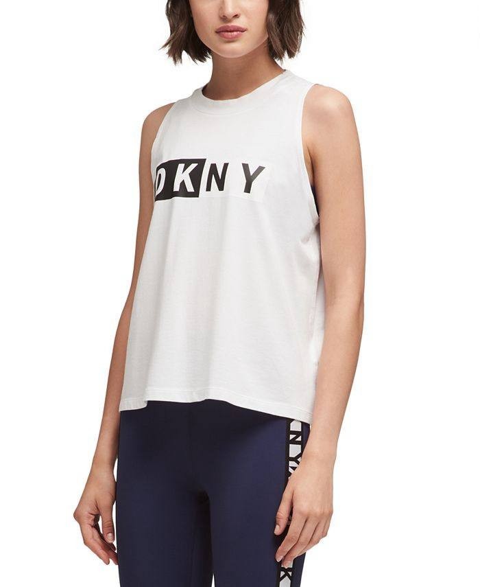 DKNY Sleeveless Logo Tank Top-White-XS-NWOT