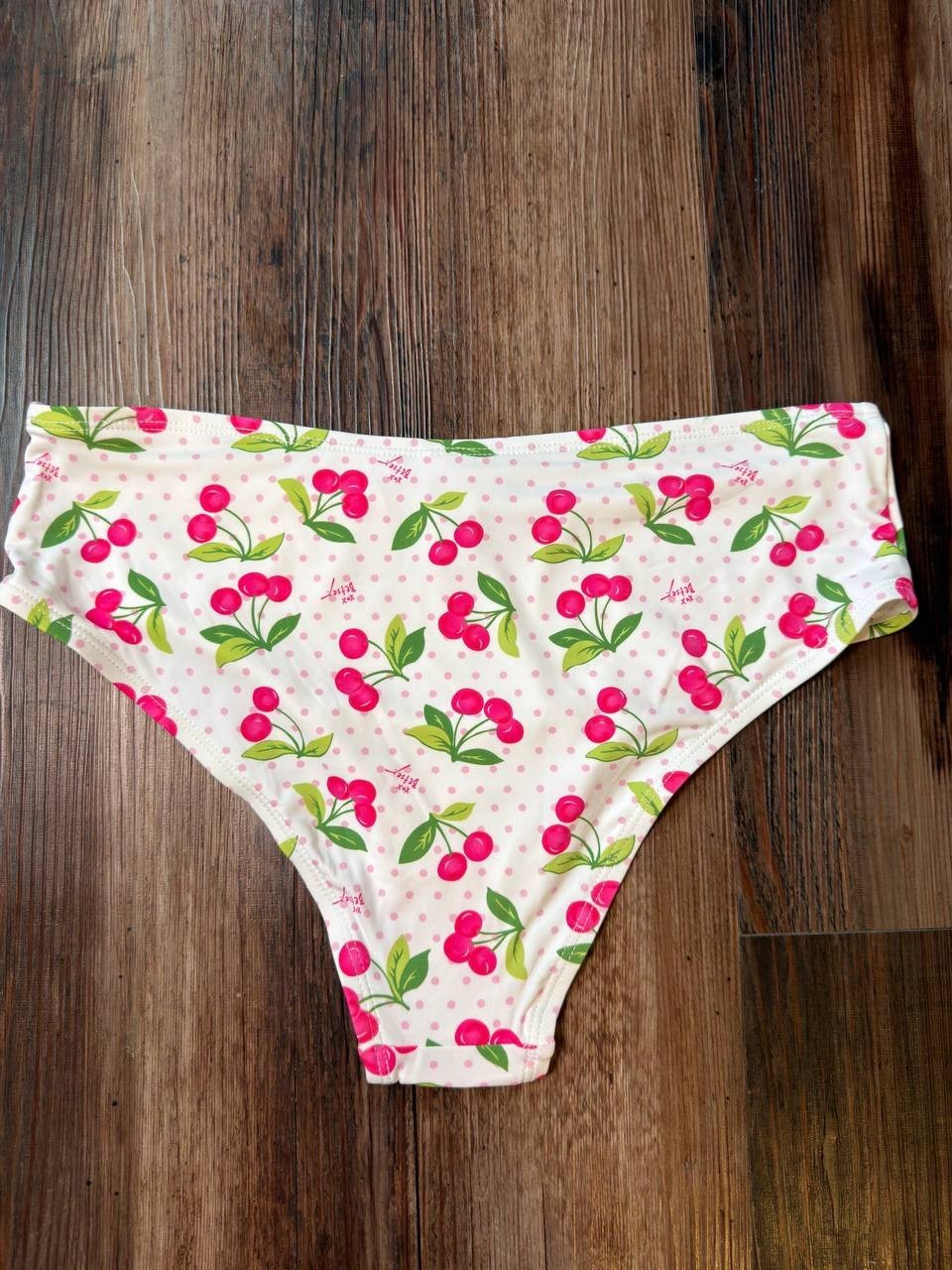 Betsey Johnson Cherry Dot High‑Cut Bikini Bottoms White M NWOT