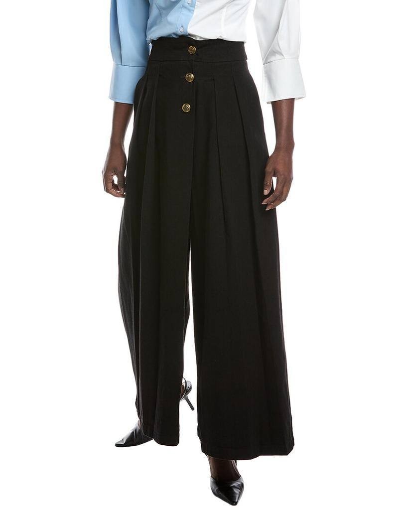 Gracia Wide Leg Pant Black Pleated High Rise Denim Look Trousers Size L NWT $130
