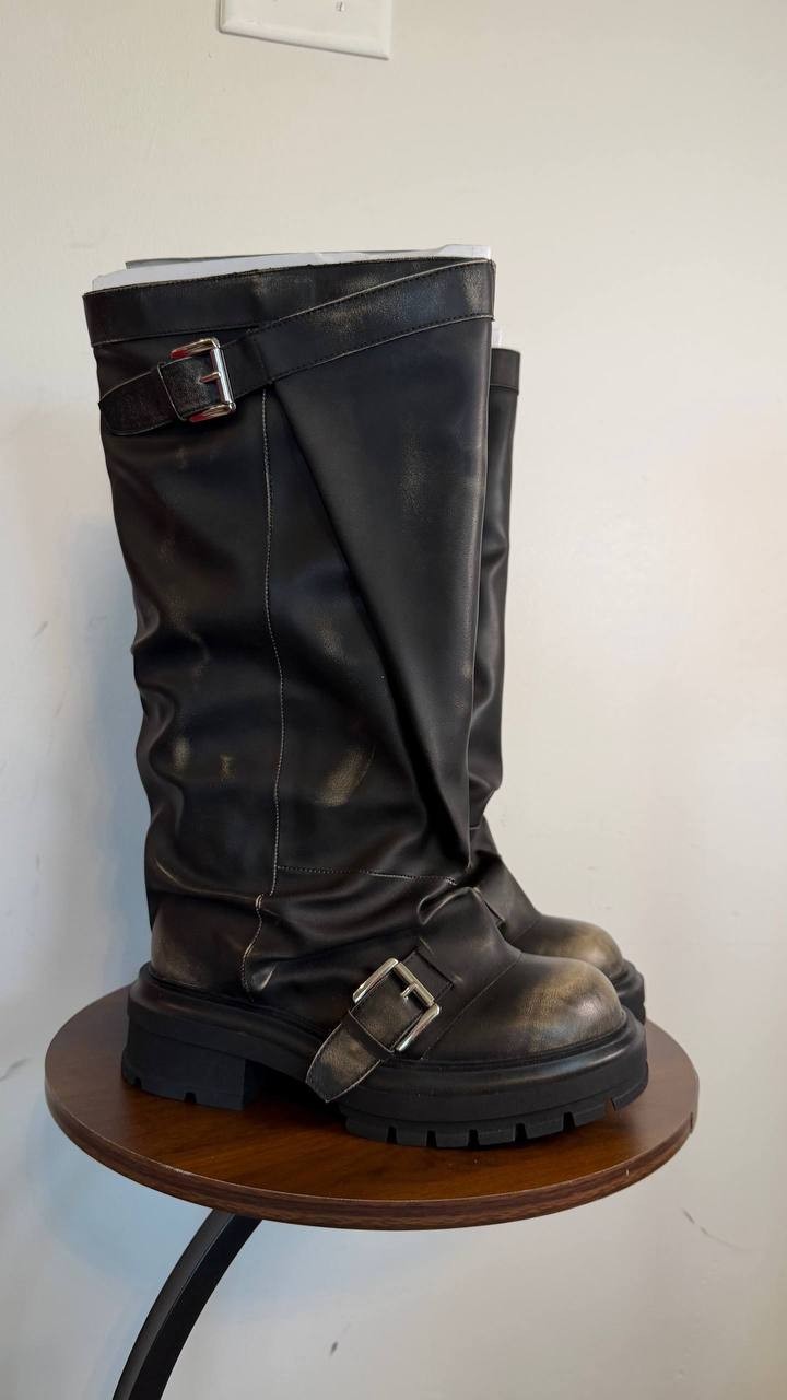 Madden Girl Restore Slouchy Lug Sole Moto Boots 6 Man‑Made$115 NWT
