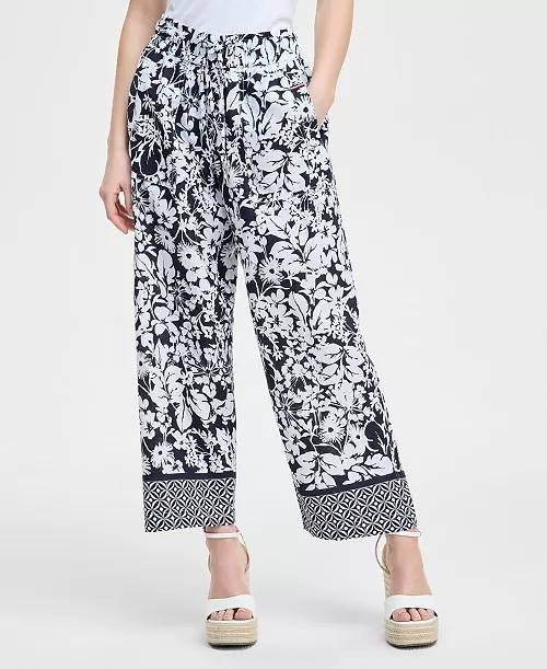 Tommy Hilfiger Women's Floral-Print Pull-On Wide-Leg Pants – Size L