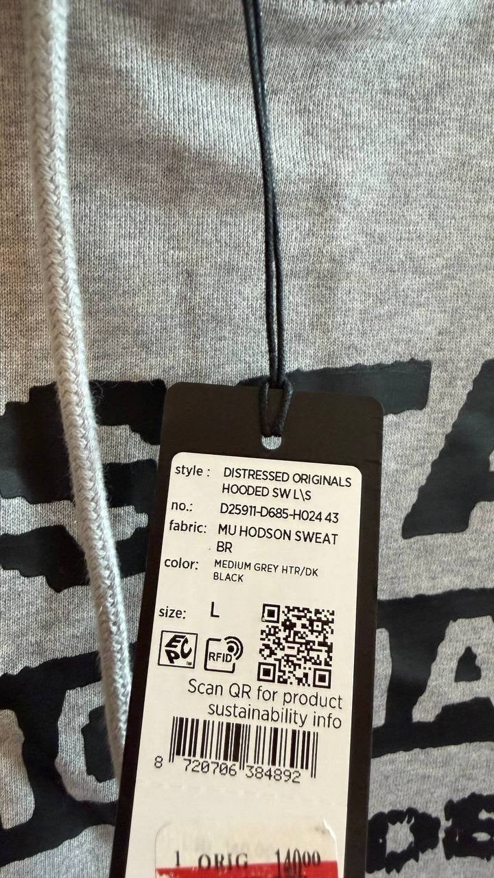 G‑Star RAW Men’s Distressed Originals Logo Fleece Hoodie Grey L $140 NWT