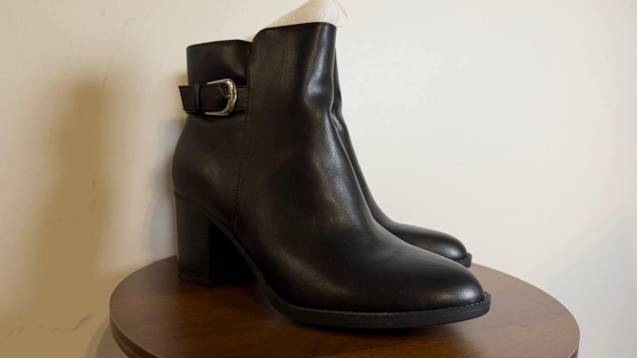 Style & Co Harlemm Booties 6.5 Black Belted Almond Toe Block Heel NWOB msrp$70