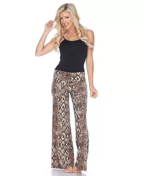 White Mark Python Printed Palazzo Pants Brown Snake L NWT $40