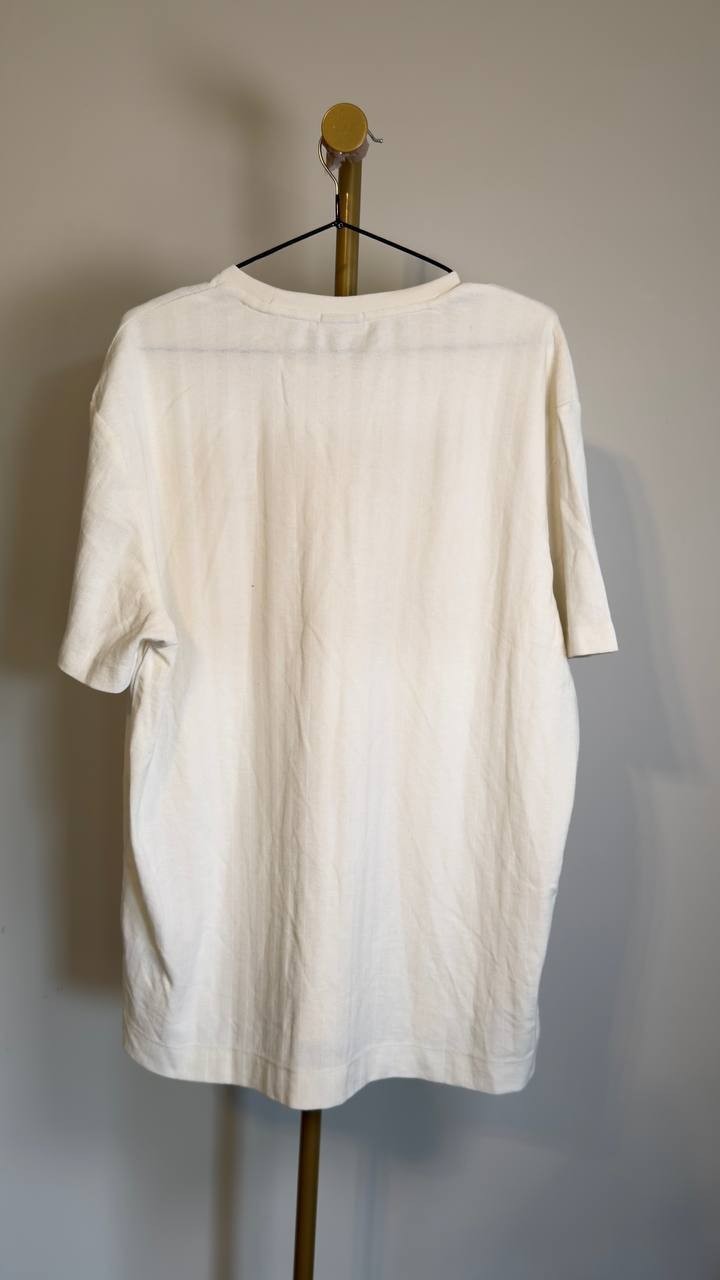 Calvin Klein Vertical Stripe Textured Crewneck T‑Shirt Tofu L NWT $59