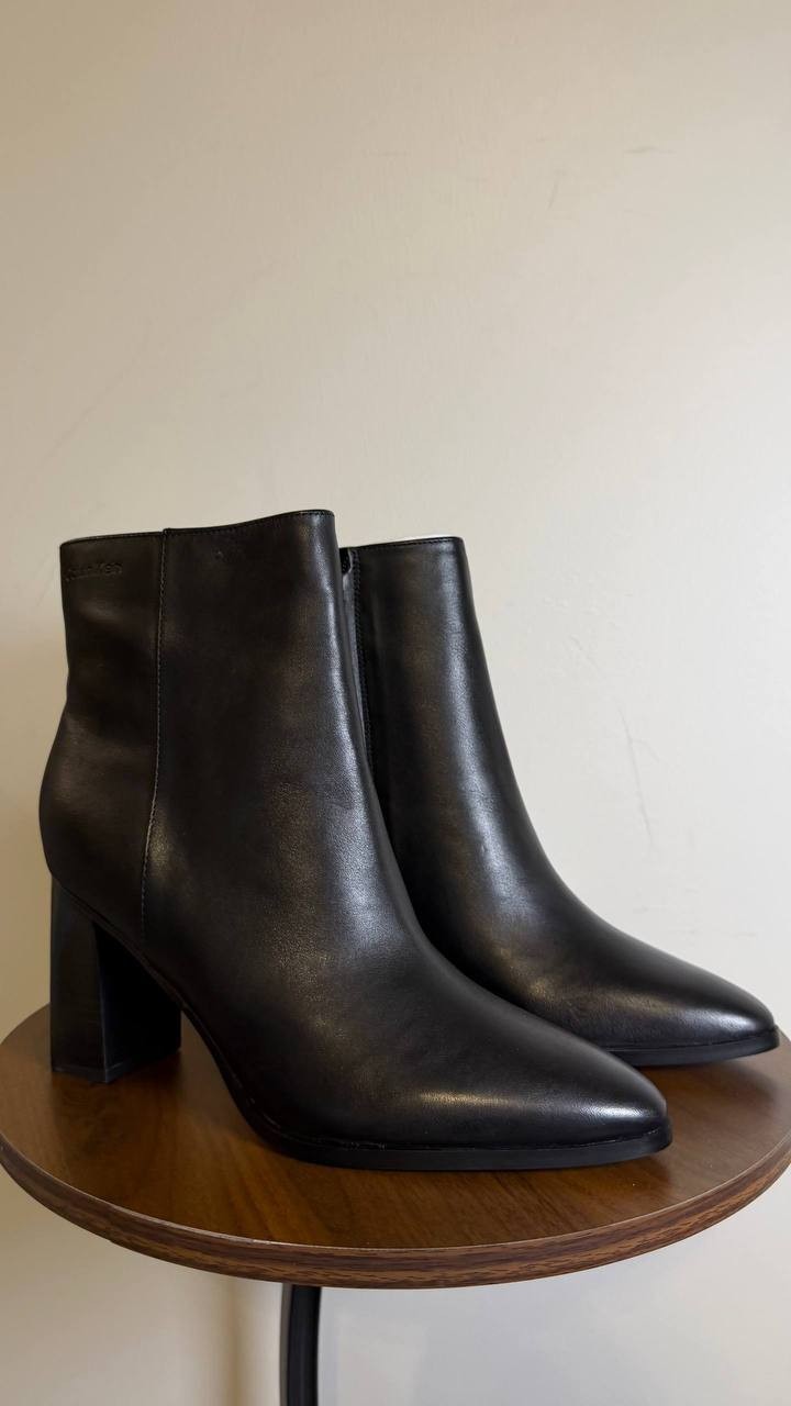 Calvin Klein Black Leather Block Heel Booties 9M New in Box MSRP $189