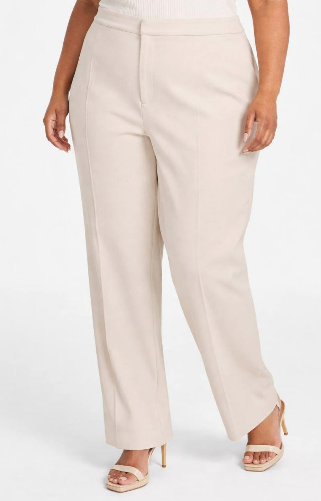 Nina Parker Scuba Straight‑Leg  Pants BEIGE Size 18W pre-owned Modern Chic
